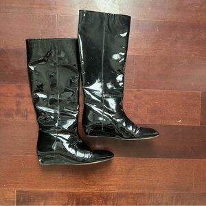 Loeffler Randall Knee High Stovepipe Wedge Patent Leather Boots
